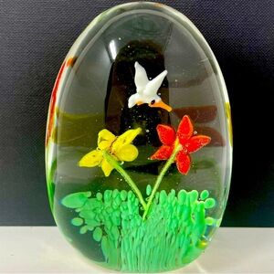 Fused glass bird glass paperweight.